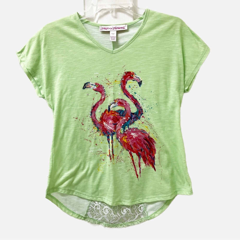 Leoma Lovegrove Embellished Flamingo Blouse Size Small Petite